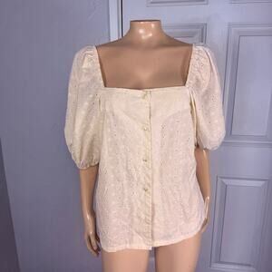 Vintage 70s Shirt Pitchfork Brand Eyelet Floral Embroidered Prairie Country FF10